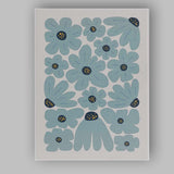 Scandinavian Dusty Blue Floral Retro Folk Art Canvas Wall Art Print Decor Picture Ready to Hang