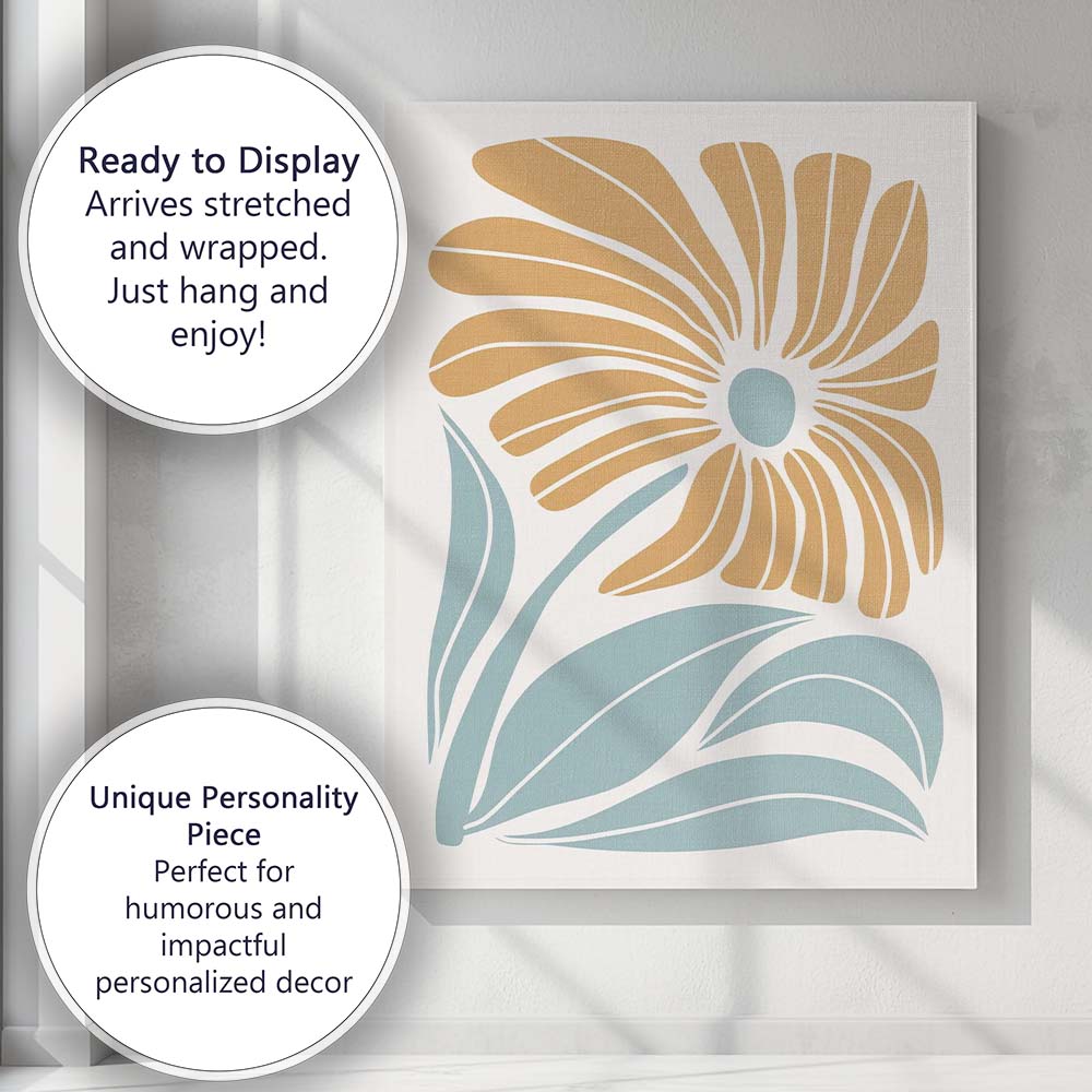 Scandinavian Mustard Floral Botanical Abstract Illustration Canvas Wall Art Print Decor Picture Ready to Hang