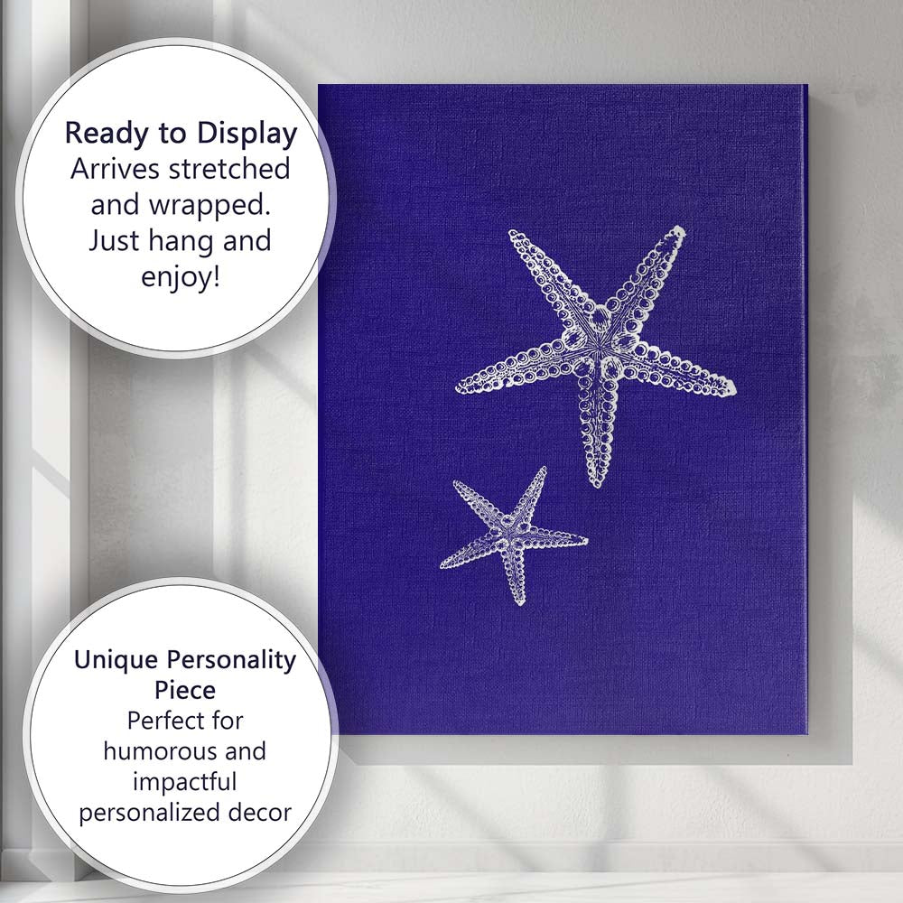 White Nautical Starfish Coastal Marine Illustration Canvas Wall Art Print Decor Picture Ready to Hang