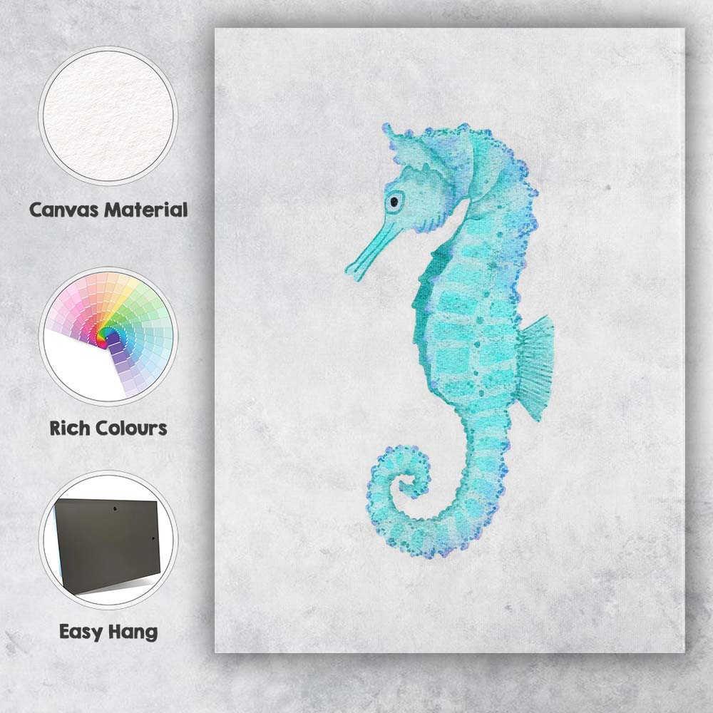 Turquoise Watercolour Seahorse Coastal Marine Life Canvas Wall Art Print Decor Picture Ready to Hang
