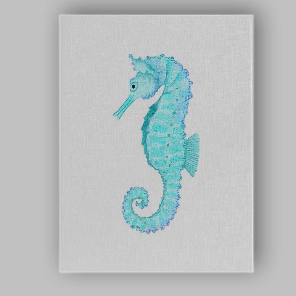 Turquoise Watercolour Seahorse Coastal Marine Life Canvas Wall Art Print Decor Picture Ready to Hang