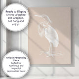 Minimalist White Coastal Heron Bird Illustration Canvas Wall Art Print Decor Picture Ready to Hang