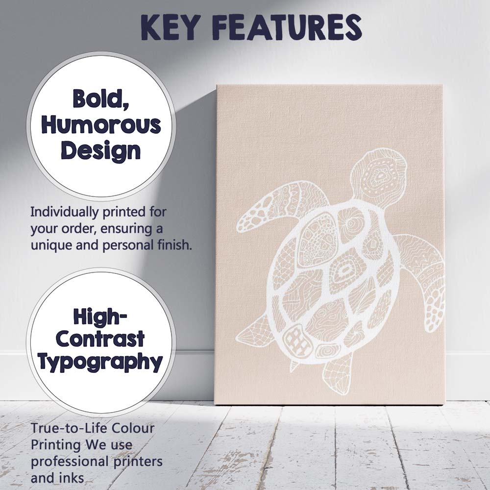 Beige Coastal Sea Turtle Tribal Pattern Illustration Canvas Wall Art Print Decor Picture Ready to Hang