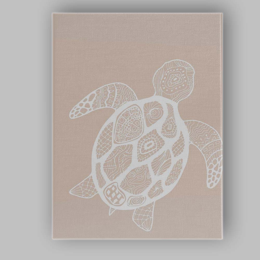 Beige Coastal Sea Turtle Tribal Pattern Illustration Canvas Wall Art Print Decor Picture Ready to Hang