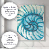 Blue Watercolour Nautilus Seashell Spiral Coastal Canvas Wall Art Print Decor Picture Ready to Hang