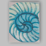 Blue Watercolour Nautilus Seashell Spiral Coastal Canvas Wall Art Print Decor Picture Ready to Hang