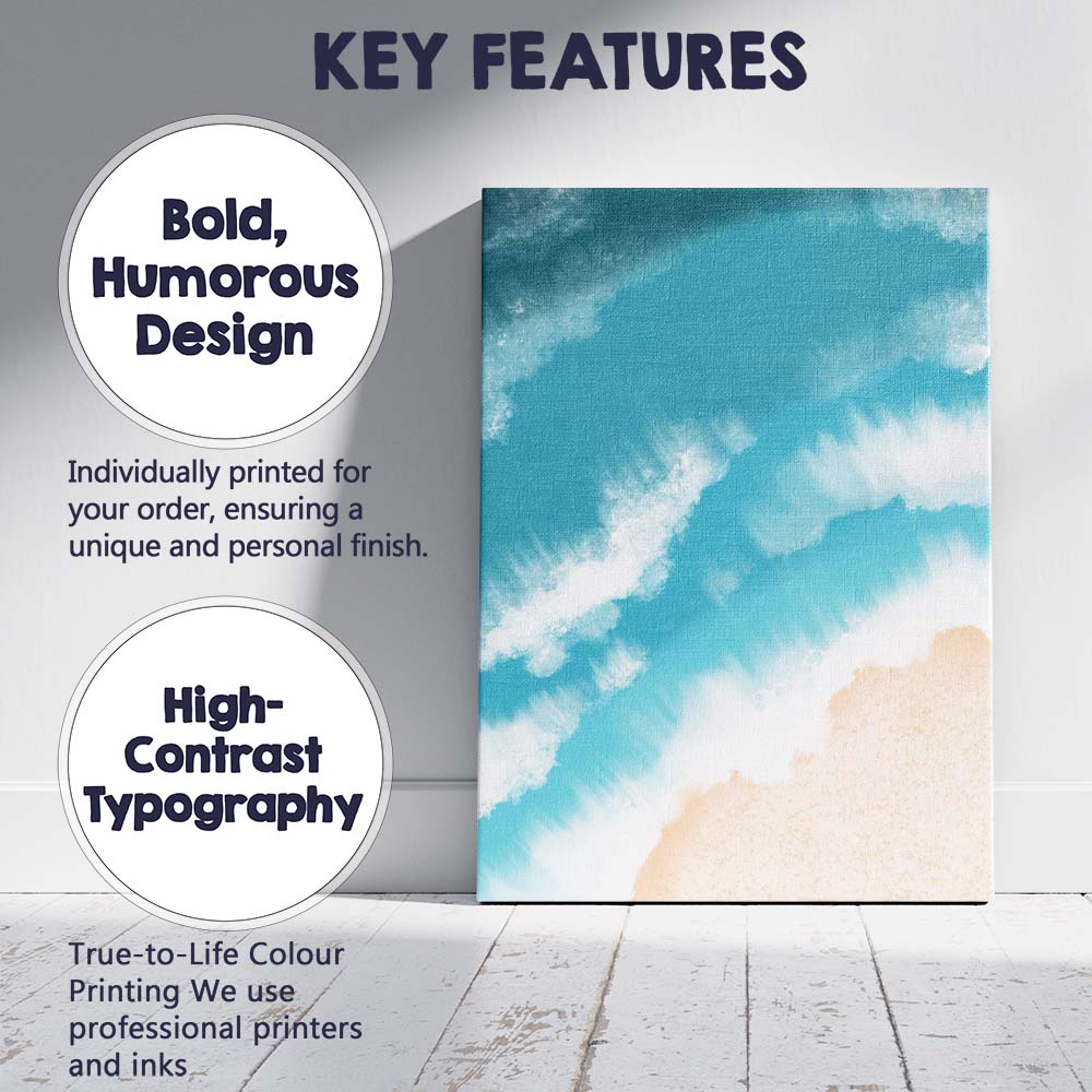 Abstract Aerial Ocean Waves Sandy Beach Canvas Wall Art Print Decor Picture Ready to Hang