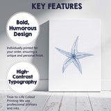 Minimalist Blue Starfish Watercolour Illustration Canvas Wall Art Print Decor Picture Ready to Hang