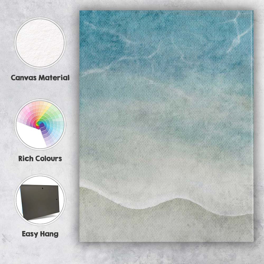 Soft Blue Watercolour Ocean Shoreline Abstract Coastal Canvas Wall Art Print Decor Picture Ready to Hang