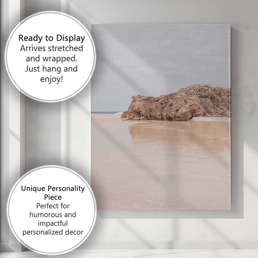 Minimalist Rocky Shore Reflection Coastal Beach Photography Canvas Wall Art Print Decor Picture Ready to Hang