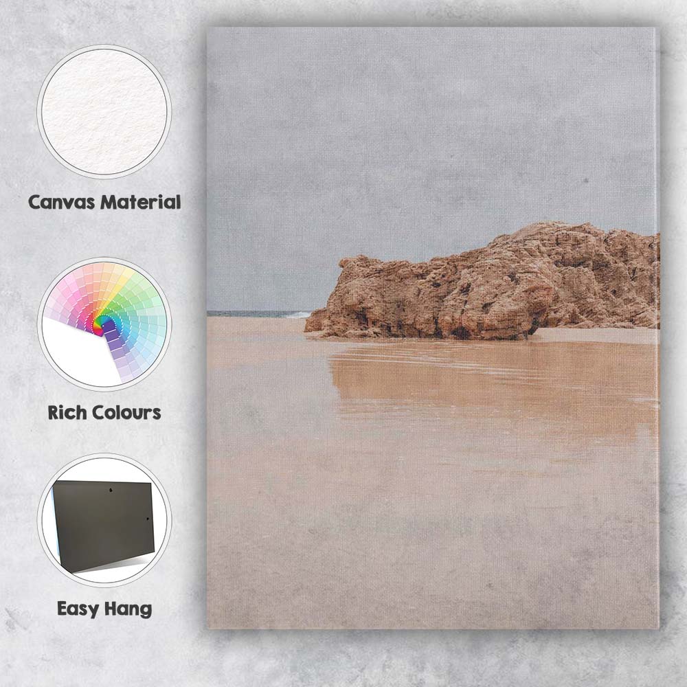 Minimalist Rocky Shore Reflection Coastal Beach Photography Canvas Wall Art Print Decor Picture Ready to Hang
