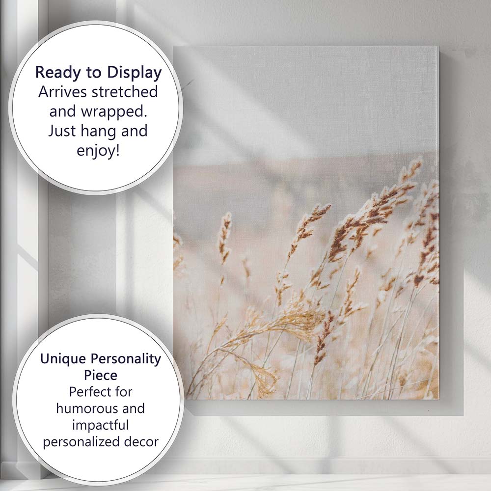 Golden Wild Meadow Grass Botanical Photography Canvas Wall Art Print Decor Picture Ready to Hang