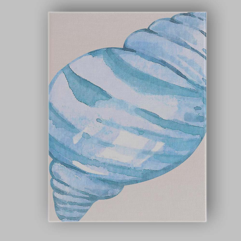 Blue Watercolour Spiral Seashell Coastal Illustration Canvas Wall Art Print Decor Picture Ready to Hang