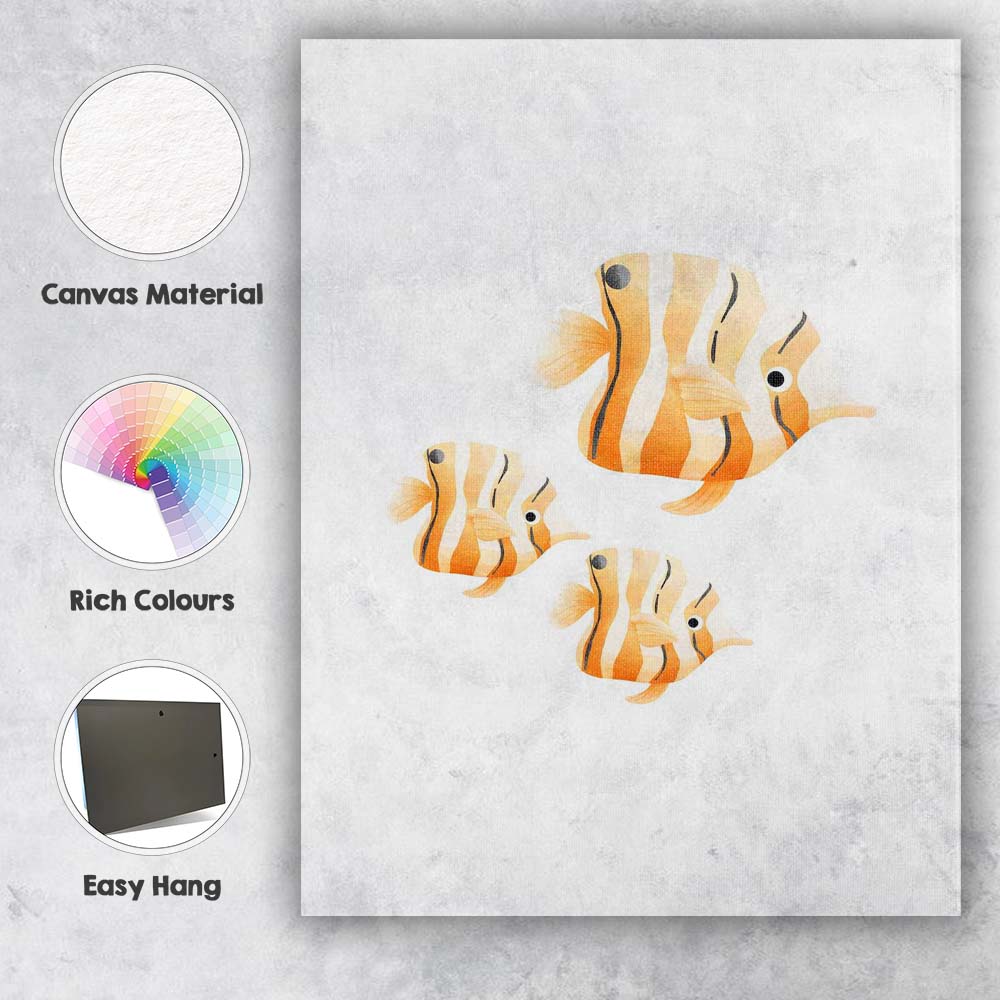 Watercolour Tropical Butterflyfish Family Coastal Illustration Canvas Wall Art Print Decor Picture Ready to Hang