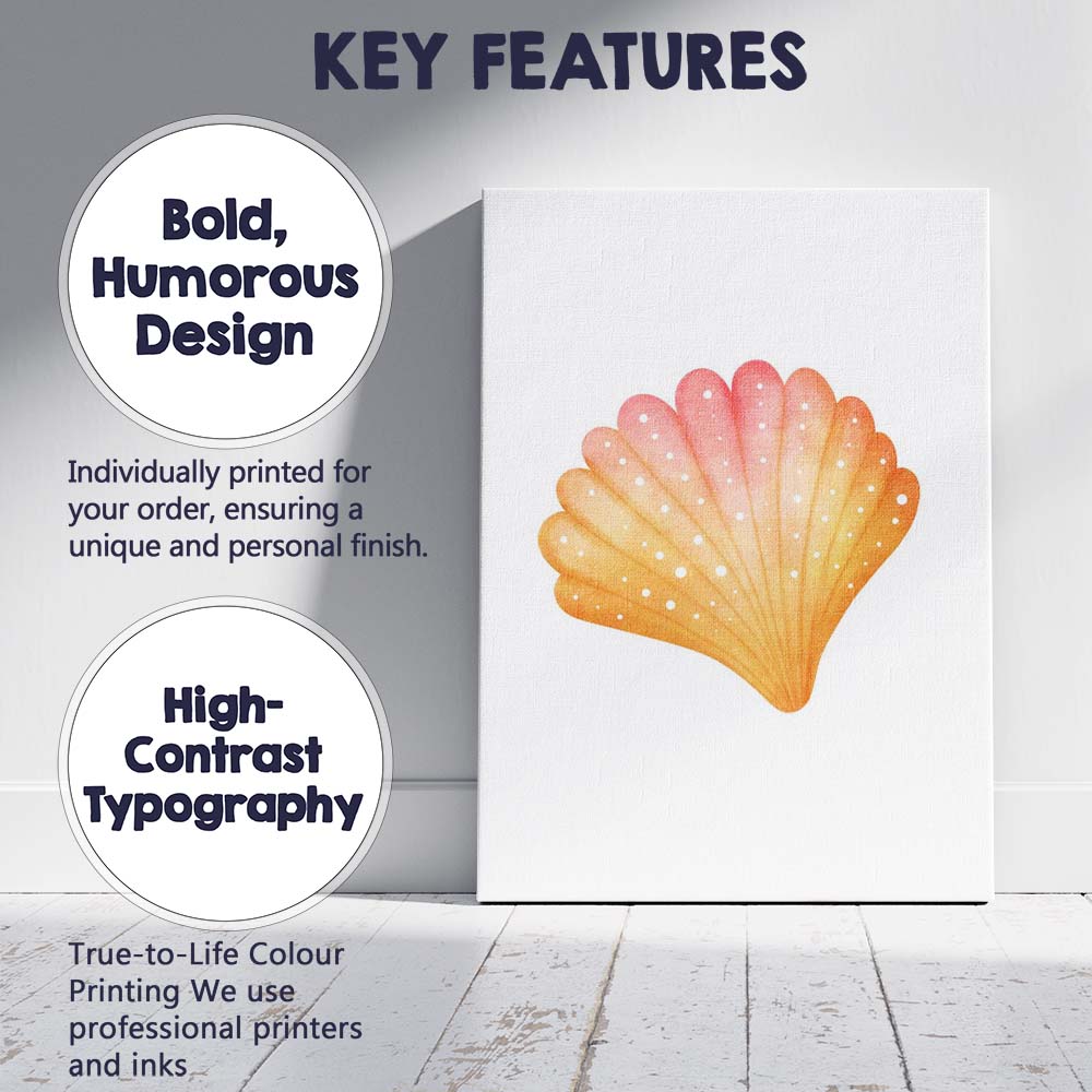 Coral Pink Watercolour Scallop Seashell Illustration Canvas Wall Art Print Decor Picture Ready to Hang