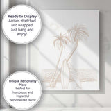 Minimalist Coastal Surfboards And Palm Trees Line Art Canvas Wall Art Print Decor Picture Ready to Hang