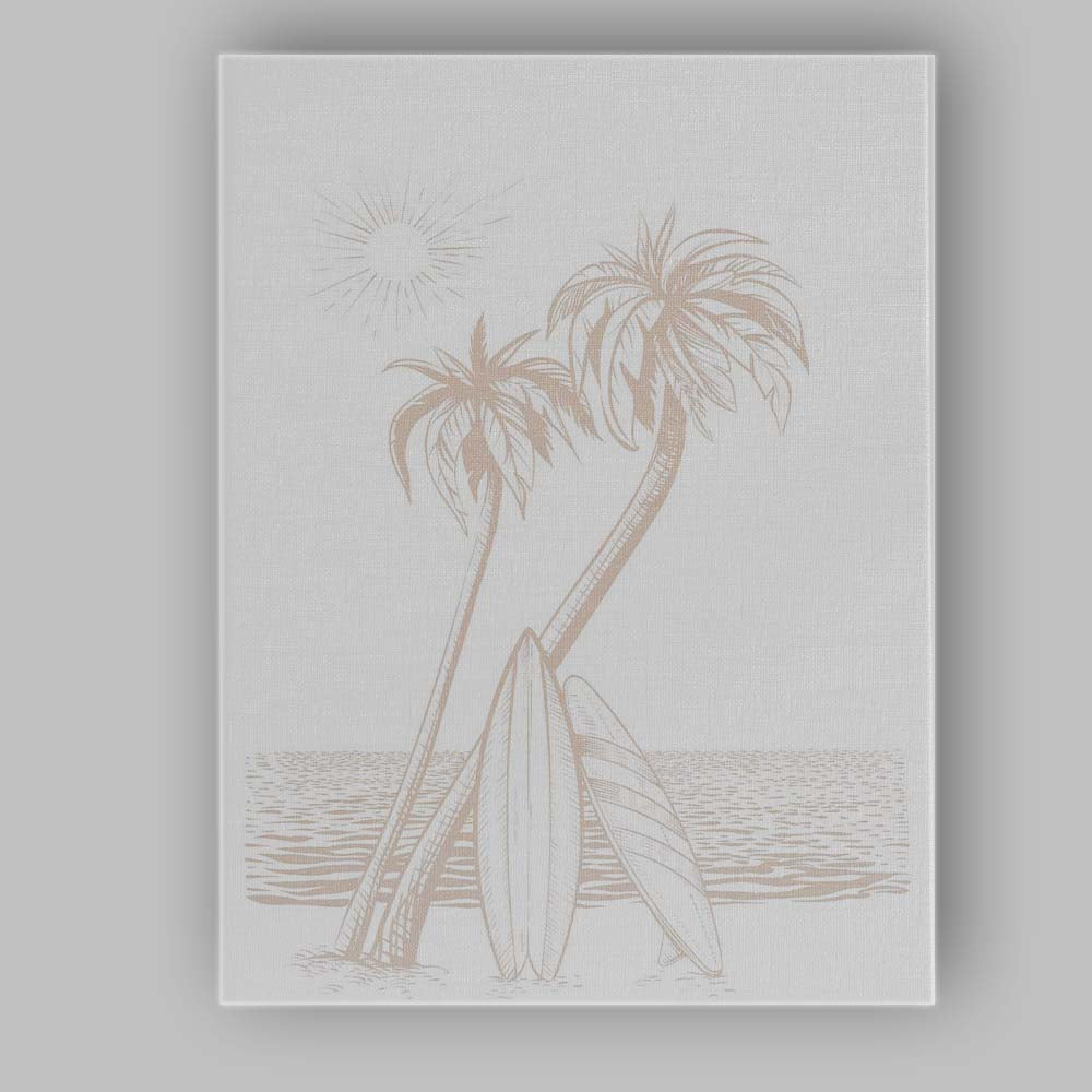 Minimalist Coastal Surfboards And Palm Trees Line Art Canvas Wall Art Print Decor Picture Ready to Hang