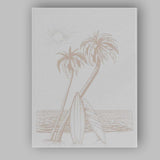 Minimalist Coastal Surfboards And Palm Trees Line Art Canvas Wall Art Print Decor Picture Ready to Hang