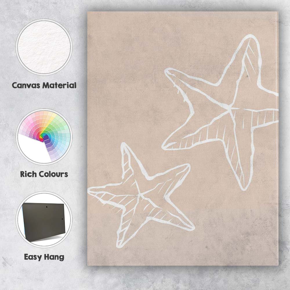 Minimalist White Starfish Coastal Line Art Canvas Wall Art Print Decor Picture Ready to Hang