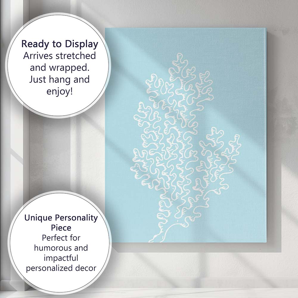 Light Blue Coastal Sea Fan Coral Illustration Canvas Wall Art Print Decor Picture Ready to Hang