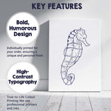 Minimalist Navy Blue Seahorse Coastal Line Art Canvas Wall Art Print Decor Picture Ready to Hang