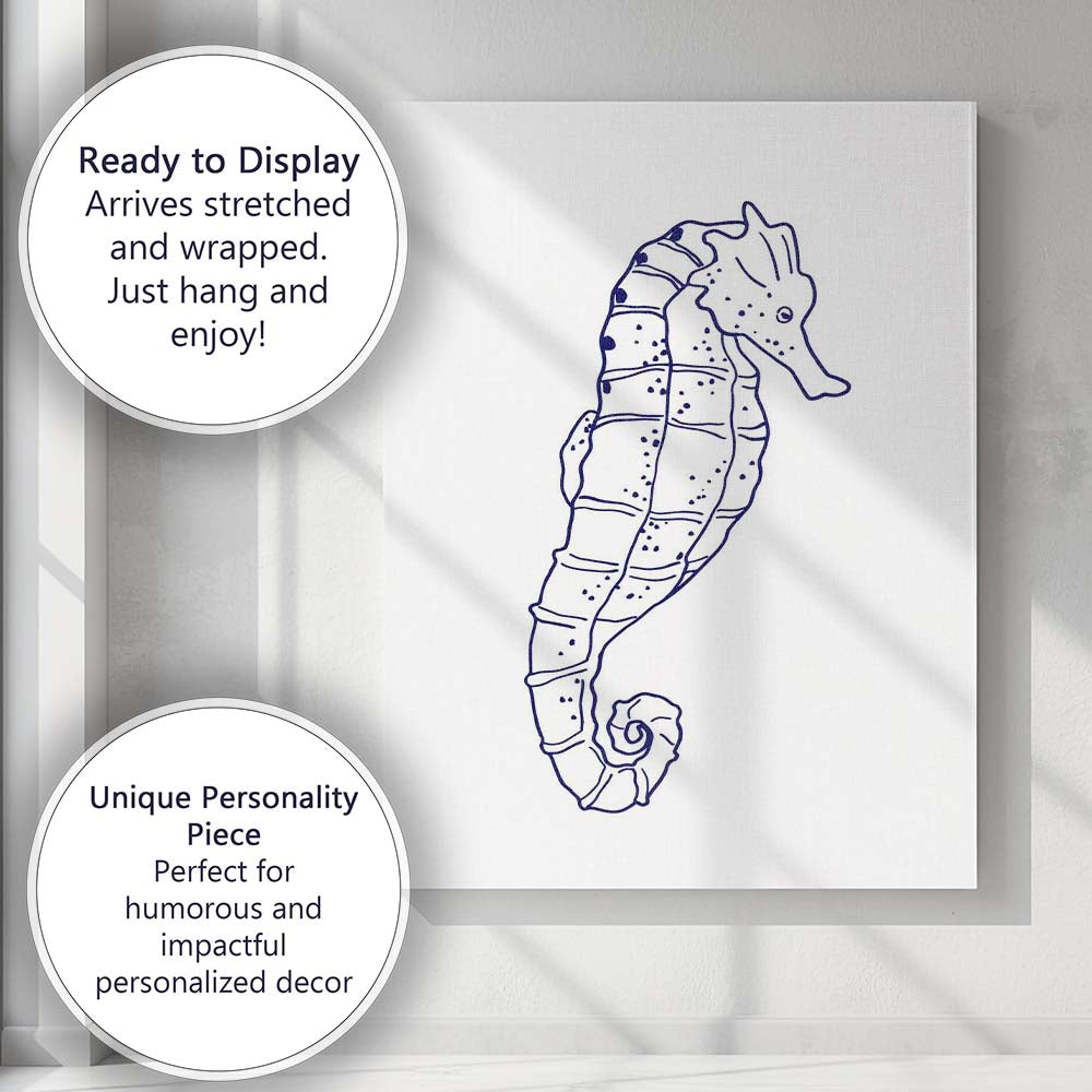 Minimalist Navy Blue Seahorse Coastal Line Art Canvas Wall Art Print Decor Picture Ready to Hang