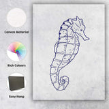 Minimalist Navy Blue Seahorse Coastal Line Art Canvas Wall Art Print Decor Picture Ready to Hang