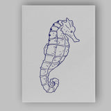 Minimalist Navy Blue Seahorse Coastal Line Art Canvas Wall Art Print Decor Picture Ready to Hang