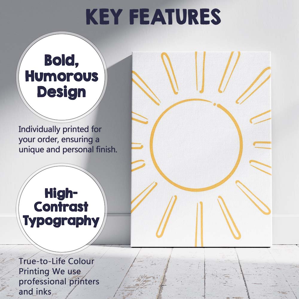 Minimalist Golden Yellow Sunshine Line Art Canvas Wall Art Print Decor Picture Ready to Hang