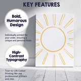 Minimalist Golden Yellow Sunshine Line Art Canvas Wall Art Print Decor Picture Ready to Hang