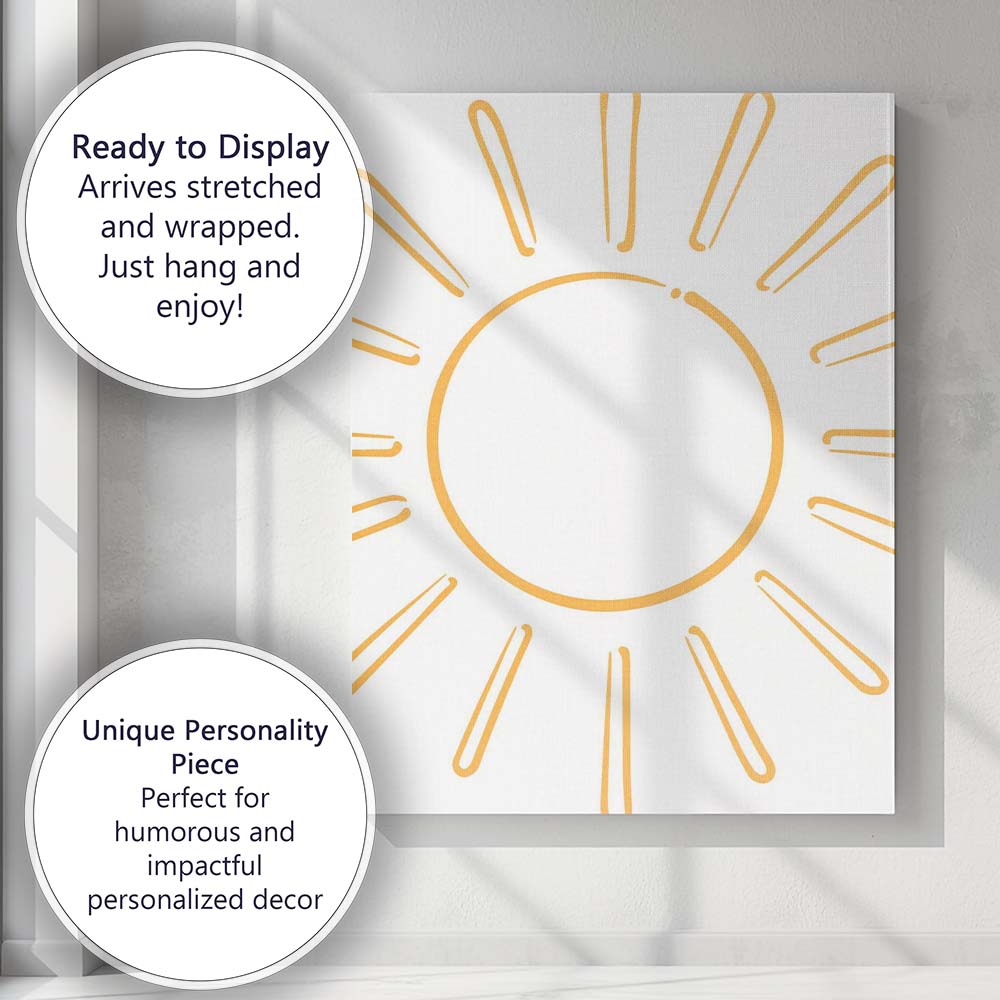 Minimalist Golden Yellow Sunshine Line Art Canvas Wall Art Print Decor Picture Ready to Hang