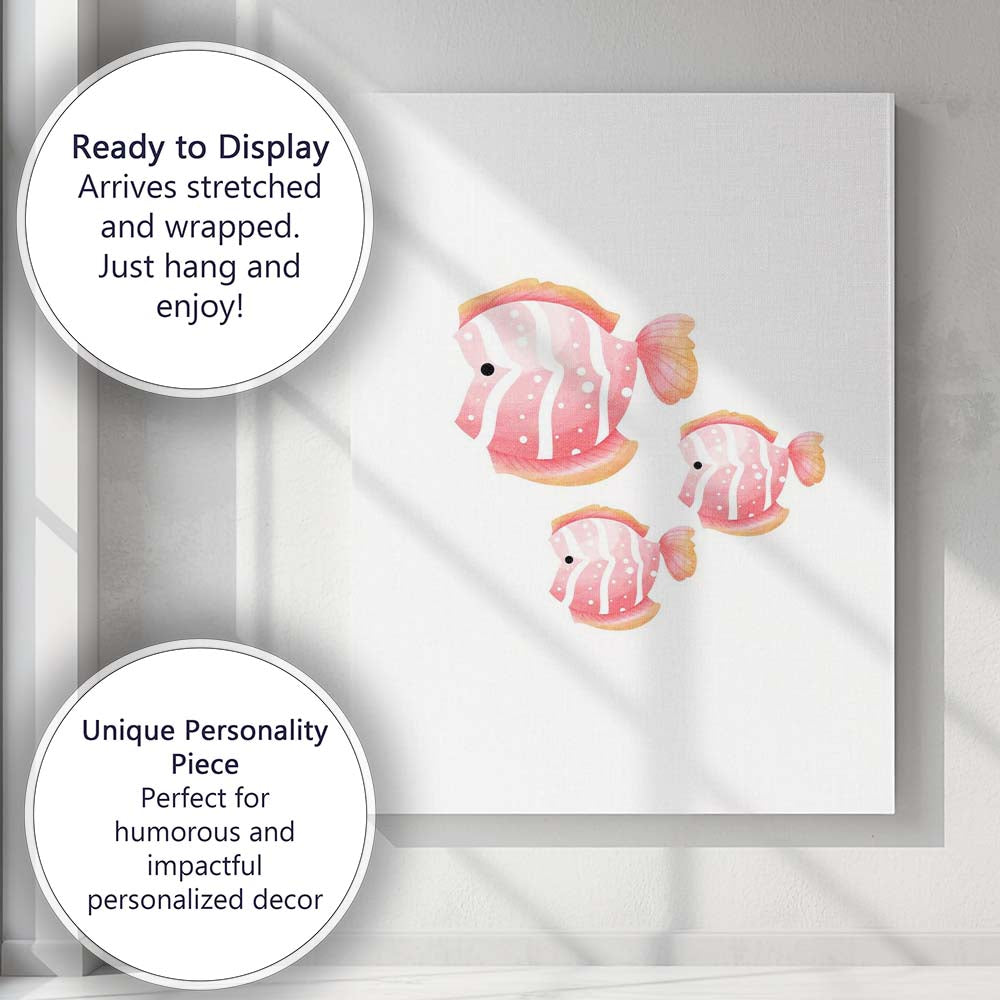 Pink Tropical Angelfish Family Watercolour Illustration Canvas Wall Art Print Decor Picture Ready to Hang