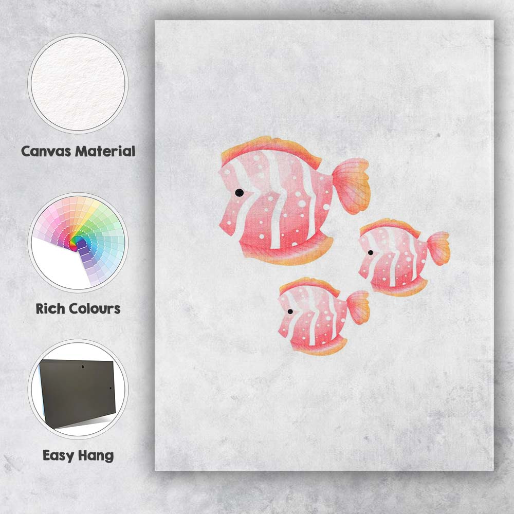Pink Tropical Angelfish Family Watercolour Illustration Canvas Wall Art Print Decor Picture Ready to Hang