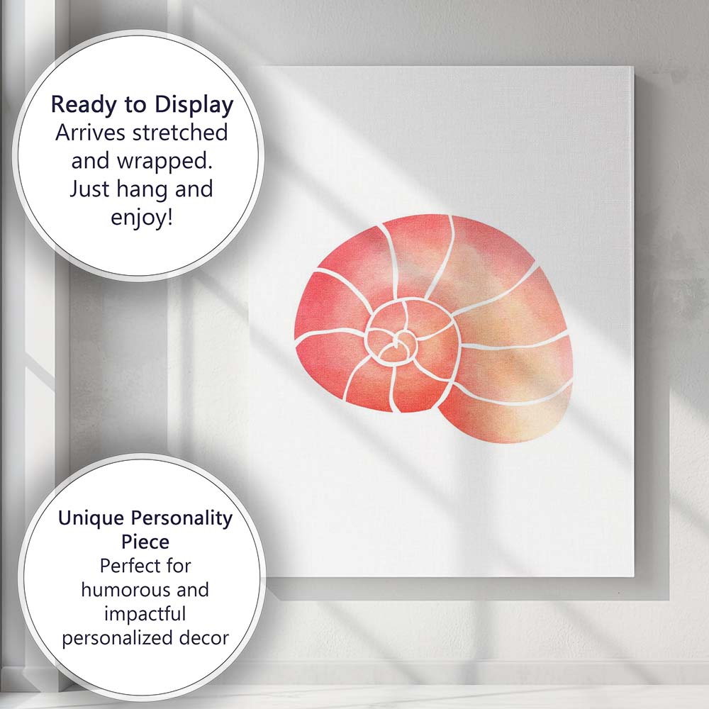 Coral Pink Nautilus Shell Watercolour Illustration Canvas Wall Art Print Decor Picture Ready to Hang