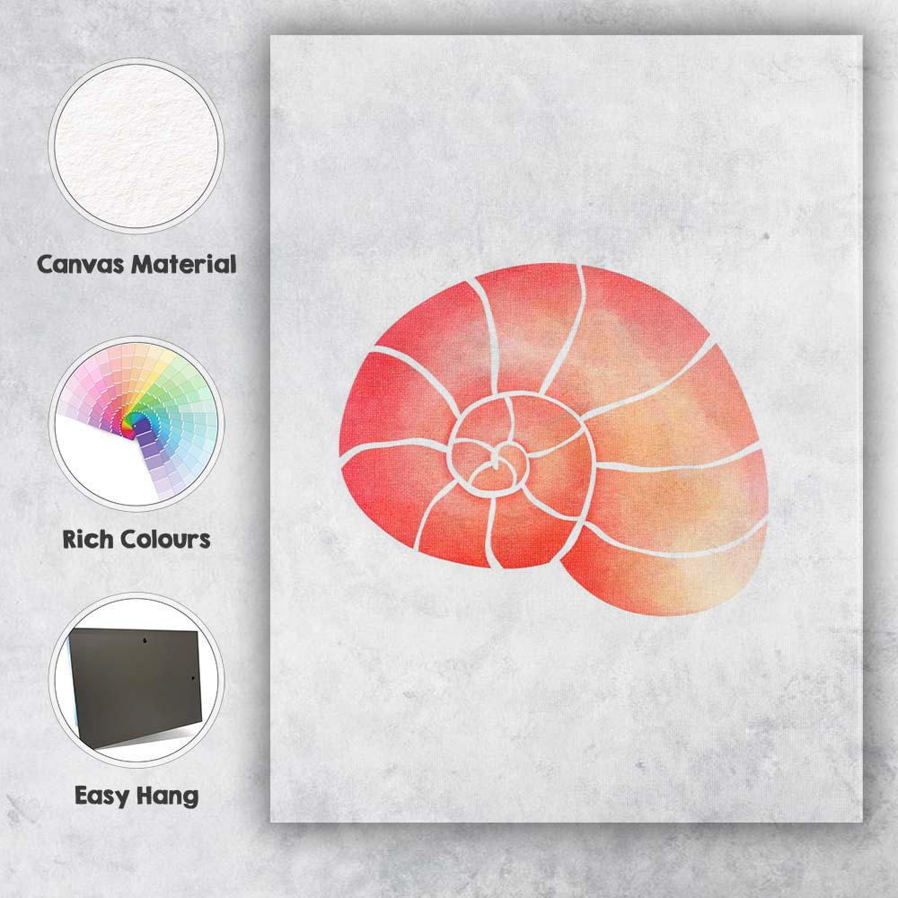Coral Pink Nautilus Shell Watercolour Illustration Canvas Wall Art Print Decor Picture Ready to Hang