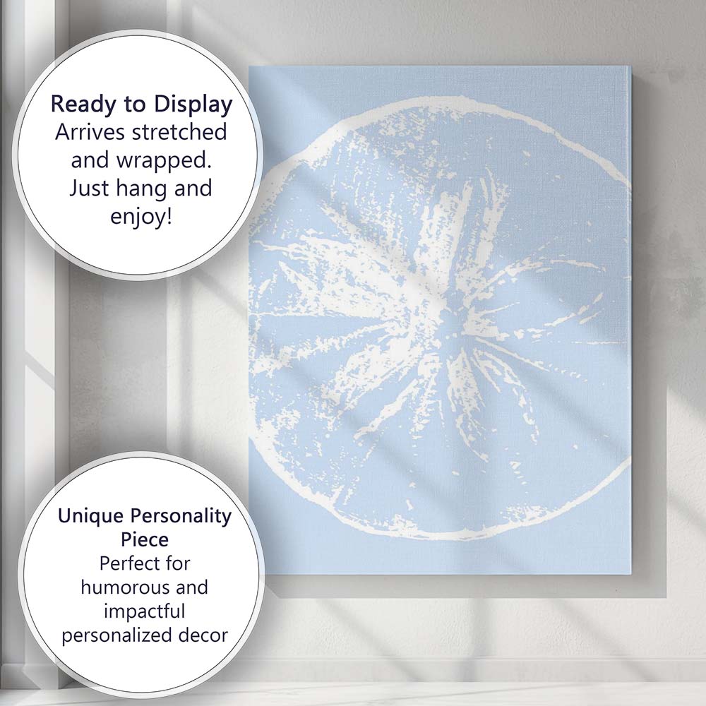Minimalist Coastal Sand Dollar Shell Silhouette Canvas Wall Art Print Decor Picture Ready to Hang