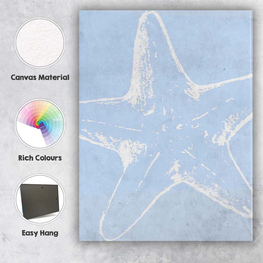 Minimalist Coastal Starfish Silhouette Illustration Canvas Wall Art Print Decor Picture Ready to Hang
