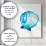 Blue Watercolour Scallop Shell Coastal Illustration Canvas Wall Art Print Decor Picture Ready to Hang