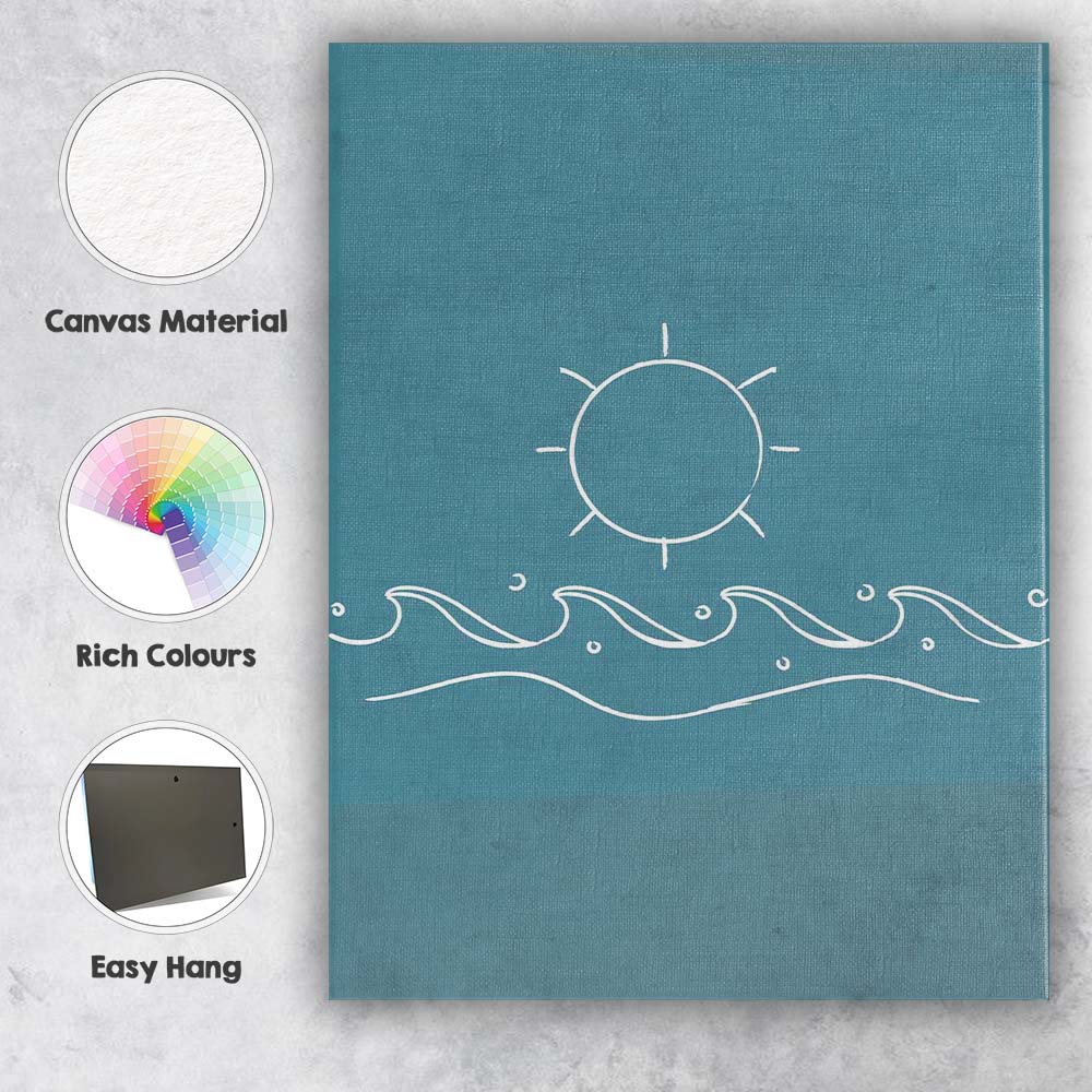 Minimalist Coastal Sun Wave Line Art Illustration Canvas Wall Art Print Decor Picture Ready to Hang