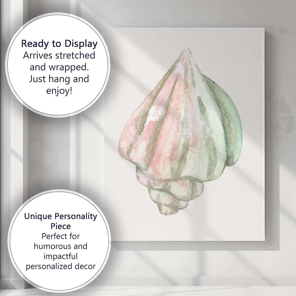 Pastel Pink Green Watercolour Seashell Illustration Canvas Wall Art Print Decor Picture Ready to Hang