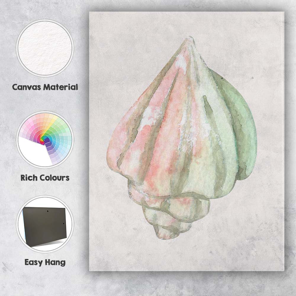 Pastel Pink Green Watercolour Seashell Illustration Canvas Wall Art Print Decor Picture Ready to Hang