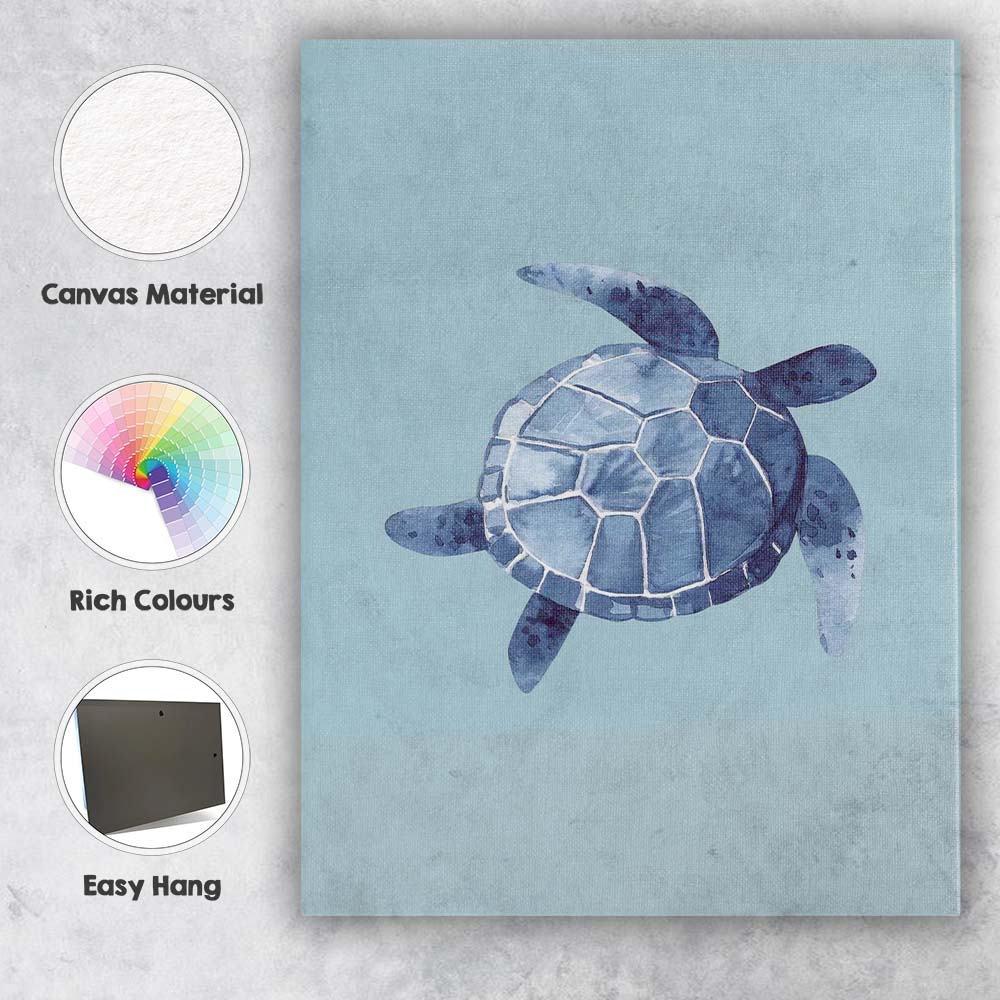Blue Watercolour Sea Turtle Coastal Marine Illustration Canvas Wall Art Print Decor Picture Ready to Hang