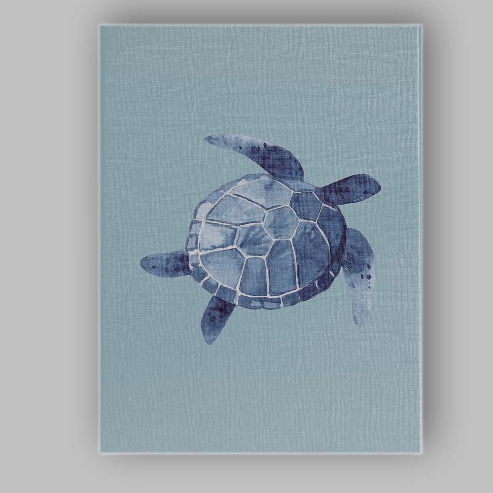 Blue Watercolour Sea Turtle Coastal Marine Illustration Canvas Wall Art Print Decor Picture Ready to Hang