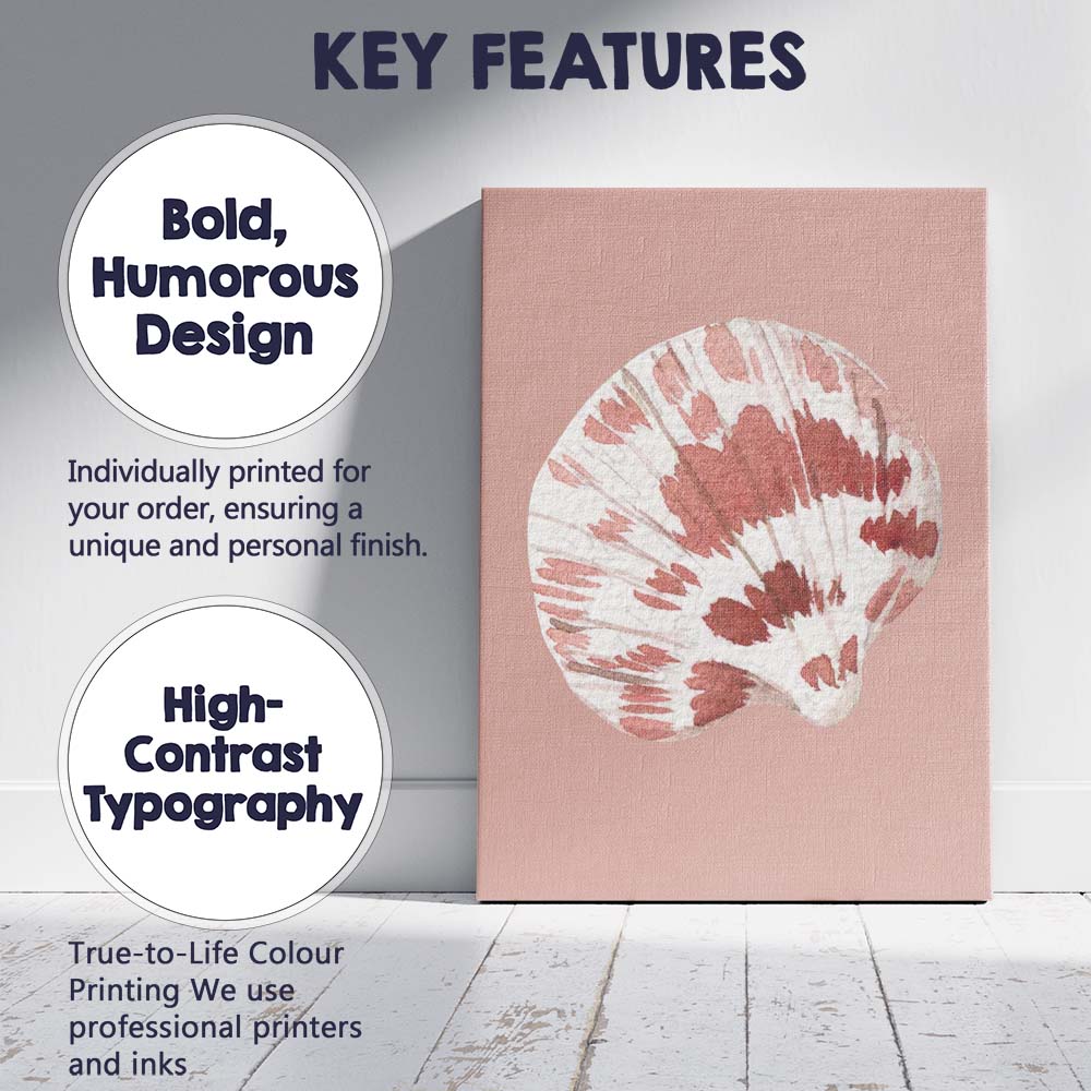 Blush Pink Watercolour Scallop Shell Coastal Illustration Canvas Wall Art Print Decor Picture Ready to Hang