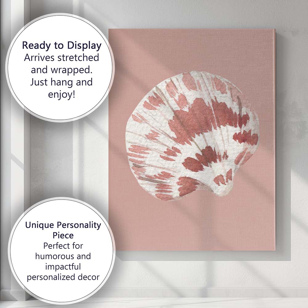 Blush Pink Watercolour Scallop Shell Coastal Illustration Canvas Wall Art Print Decor Picture Ready to Hang