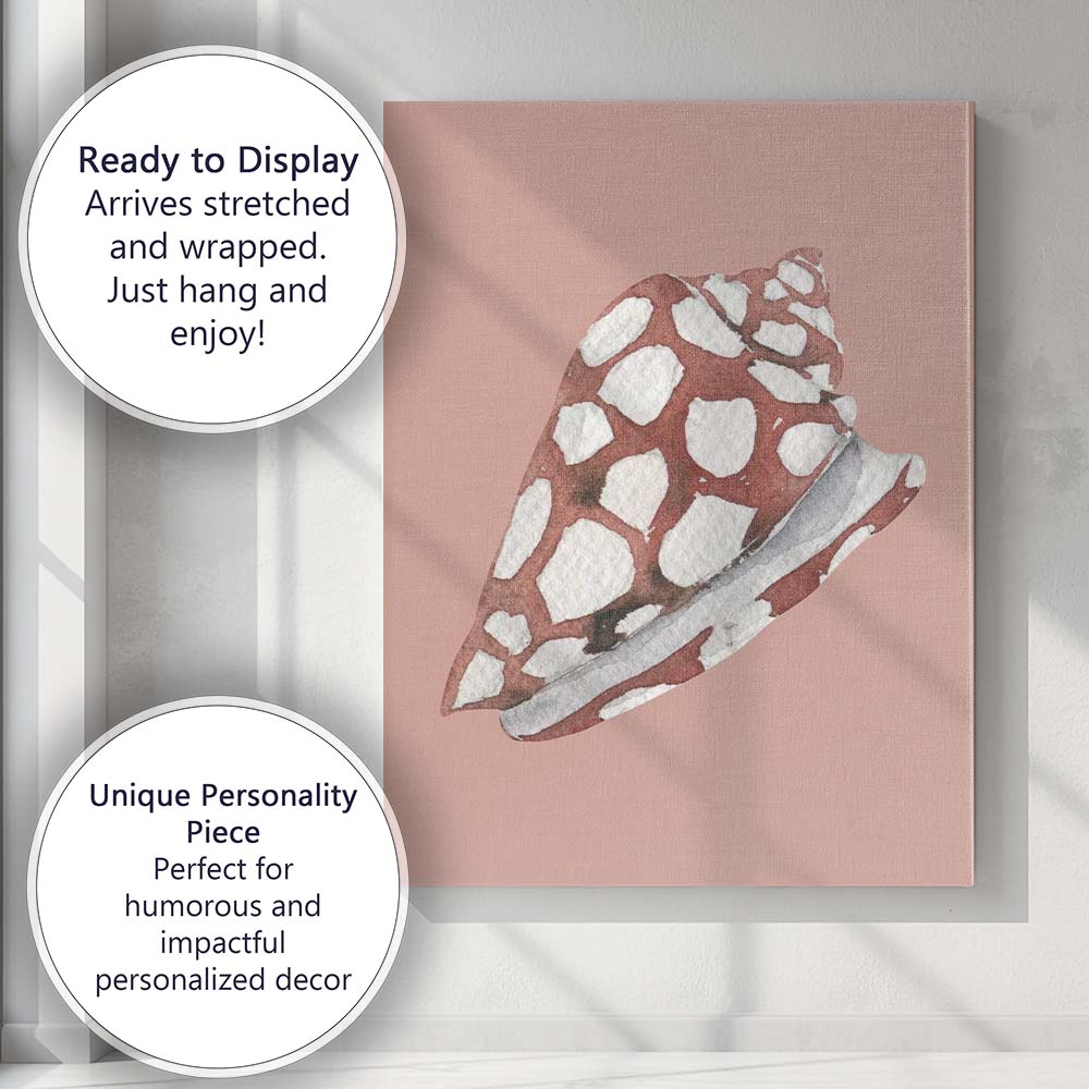 Terracotta Spotted Cone Shell Watercolour Coastal Illustration Canvas Wall Art Print Decor Picture Ready to Hang