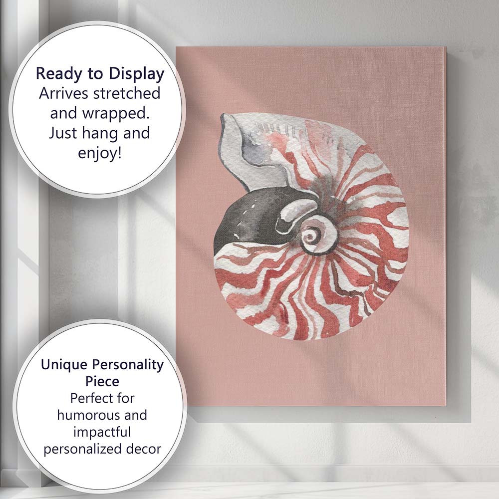 Nautilus Spiral Seashell Watercolour Coastal Illustration Canvas Wall Art Print Decor Picture Ready to Hang