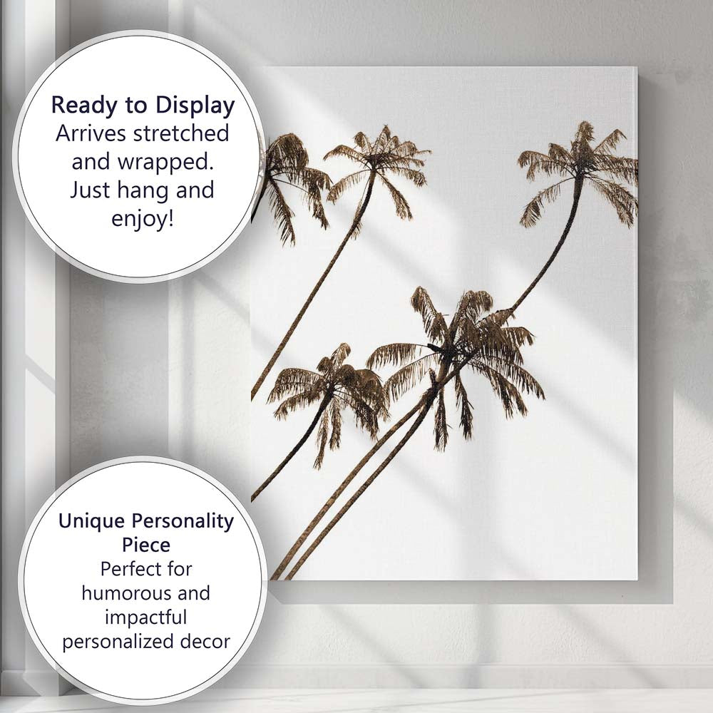 Sepia Tropical Palm Trees Coastal Photography Canvas Wall Art Print Decor Picture Ready to Hang