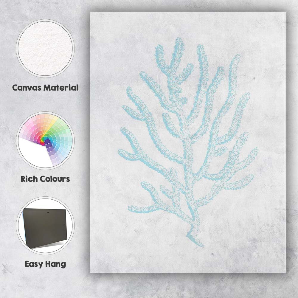 Light Blue Coral Branch Coastal Illustration Canvas Wall Art Print Decor Picture Ready to Hang