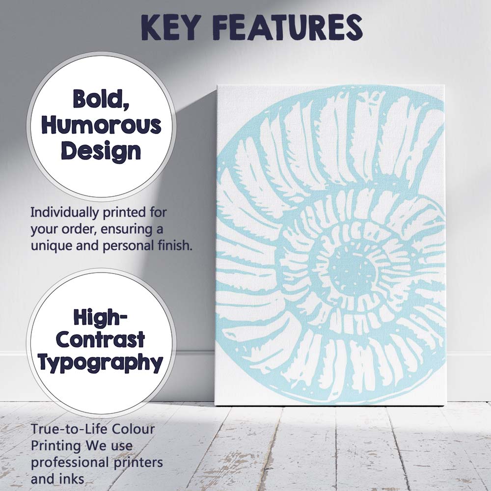 Light Blue Nautilus Fossil Coastal Silhouette Canvas Wall Art Print Decor Picture Ready to Hang